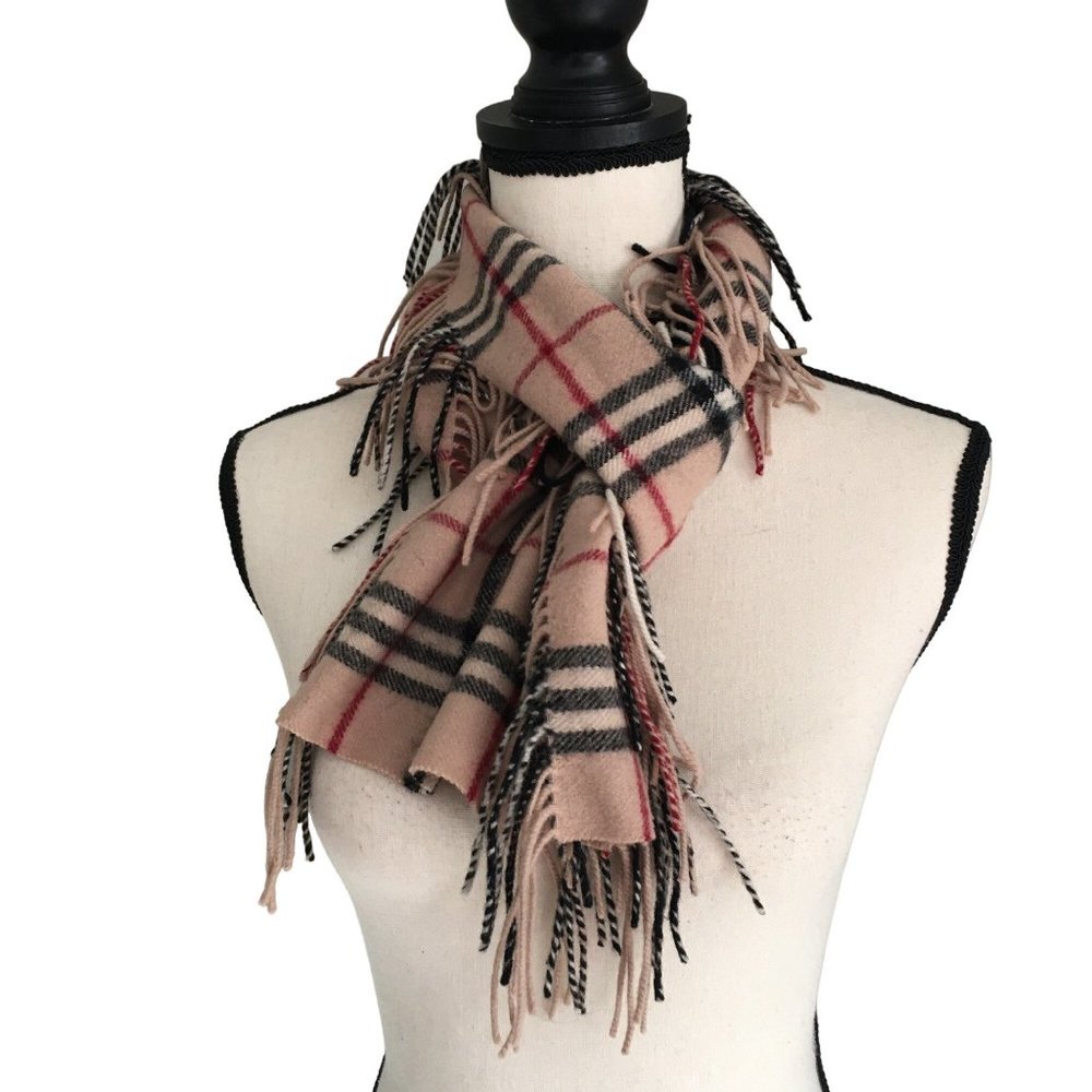 Tan Plaid Fringe Scarf